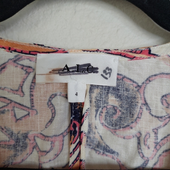 A.L.C.  Salina Linen Printed Long Sleeve Mini Dress Size 4 - Picture 4 of 10